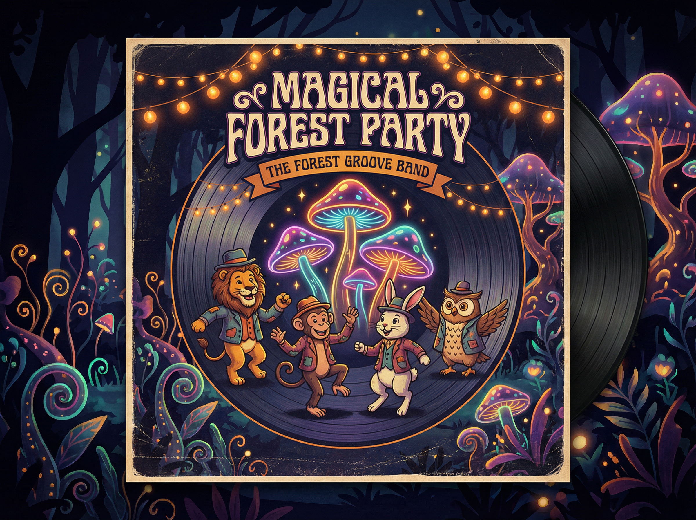 ag捕鱼 - 森林舞会游戏的唱片封面风格海报